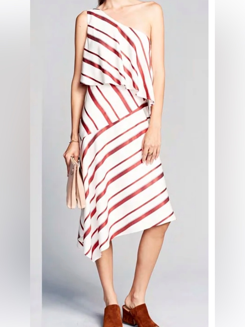 Banana Republic Dress Womens 6 Striped One Shoulder Asymmetrical Midi